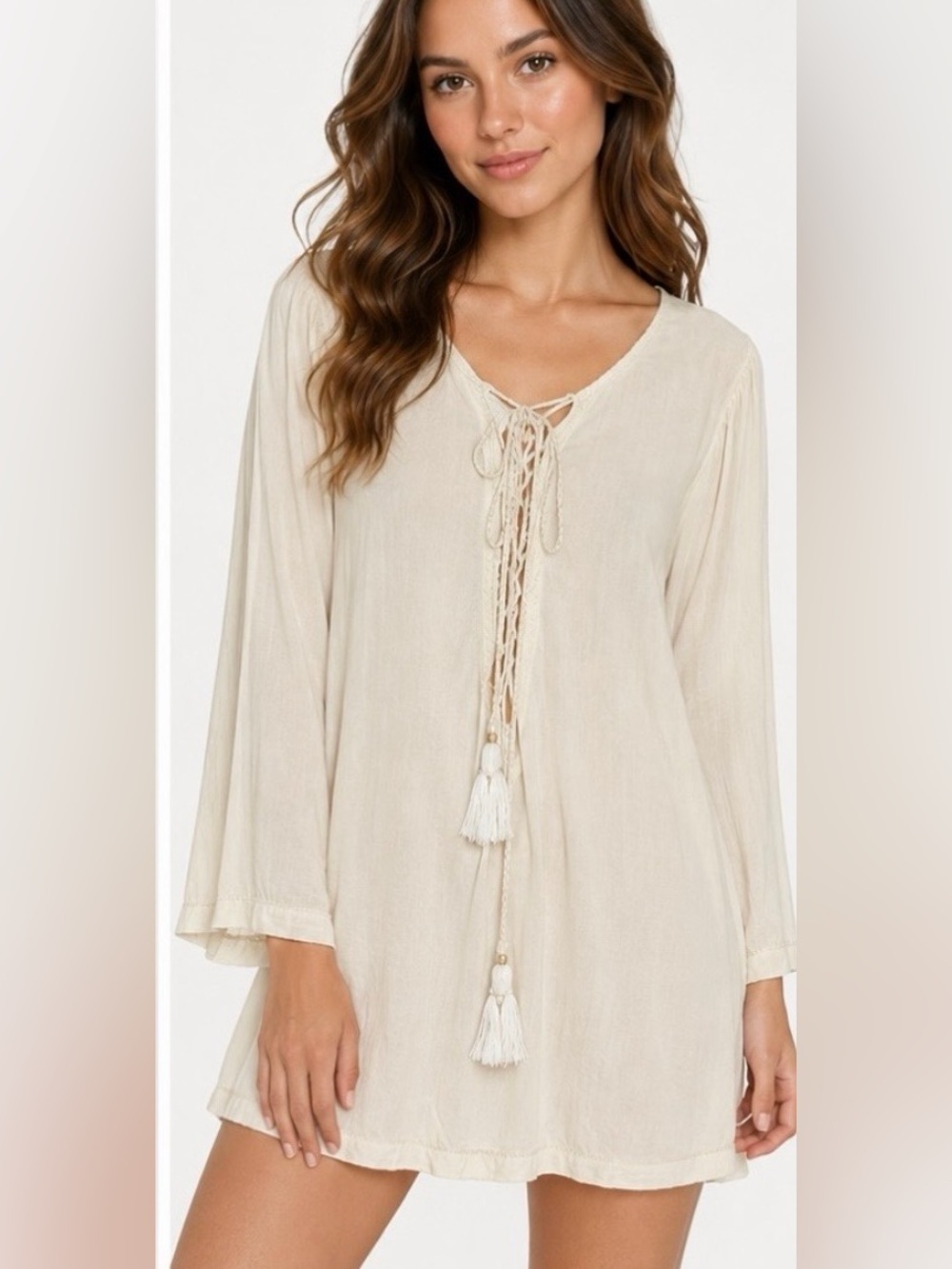 Indah Lace Up Dress Ivory
